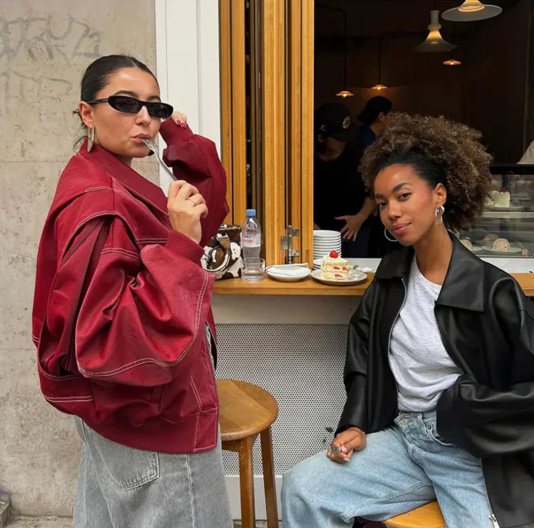 VIVIEN - Oversized leren jas