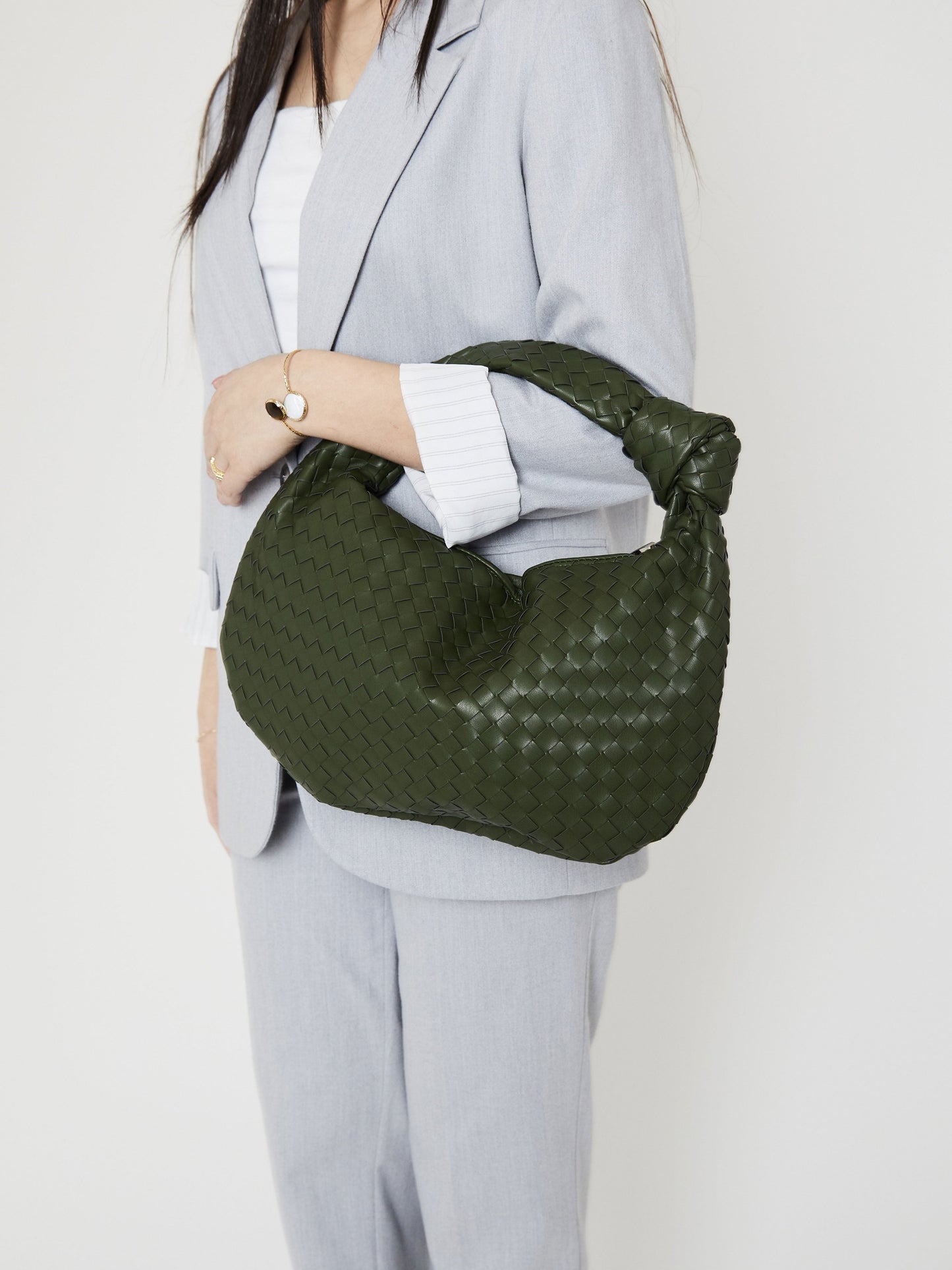 ROBIEN - Elegant Dark Green Woven Handbag