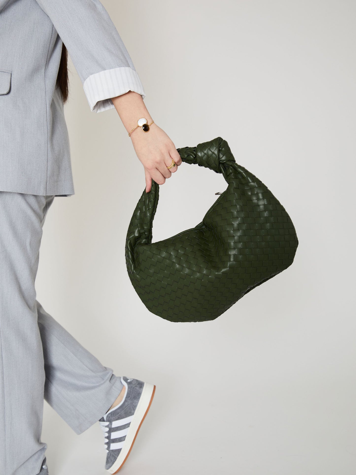 ROBIEN - Elegant Dark Green Woven Handbag