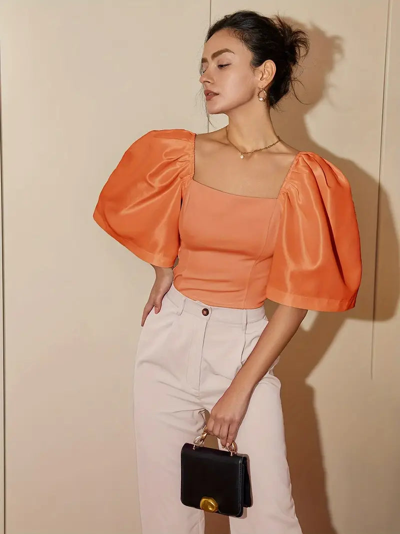 RIEK - Blouse met satijnen pofmouw KONINGSDAG