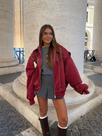 VIVIEN - Oversized leren jas