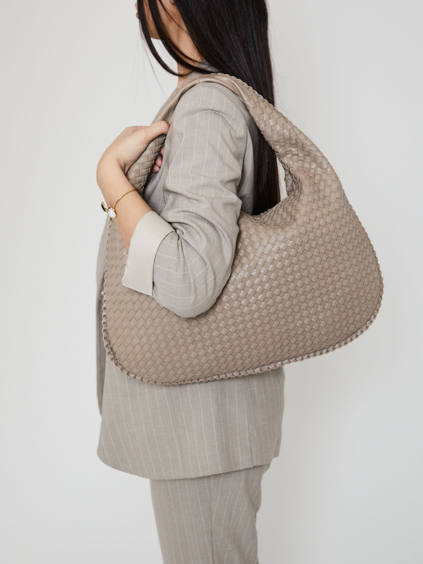 FEMMIE - Elegant Dark Beige Woven Handbag
