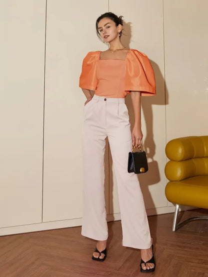 RIEK - Blouse met satijnen pofmouw KONINGSDAG