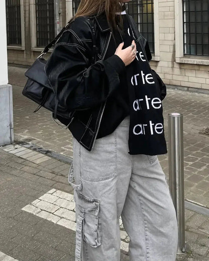 VIVIEN - Oversized leren jas