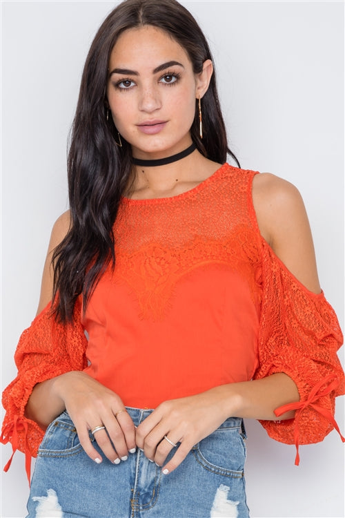 LIEK - Oranje Cold Shoulder Puff Sleeve Blouse KONINGSDAG