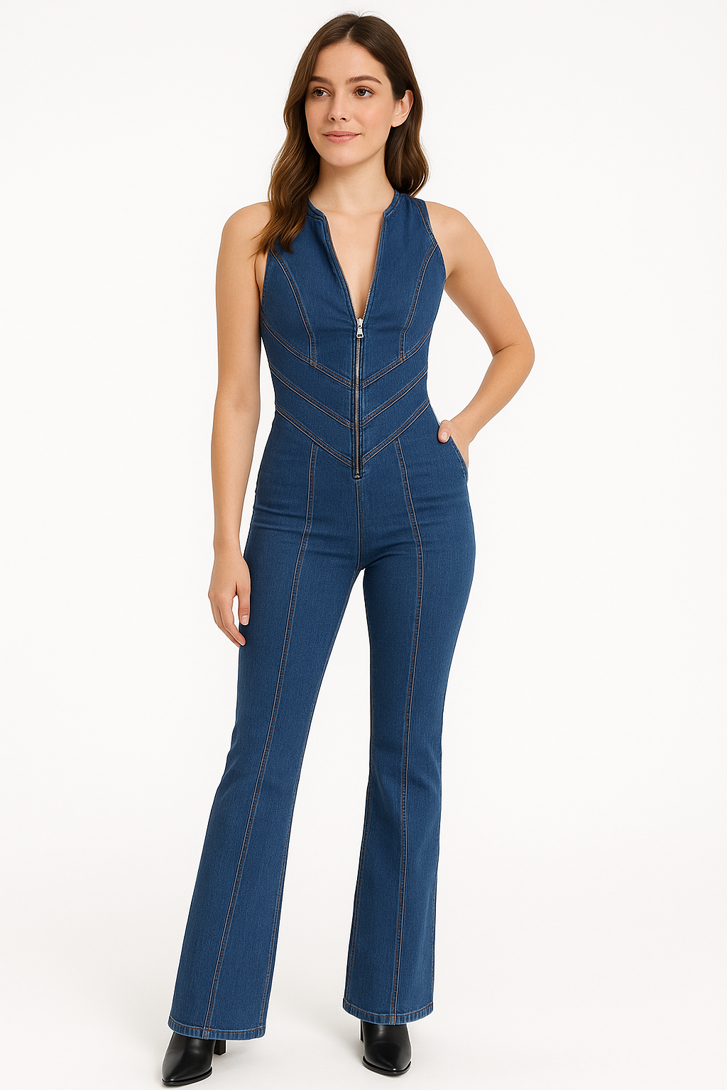 ROS - Denim Flared Jumpsuit