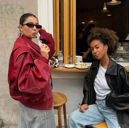 VIVIEN - Oversized leren jas