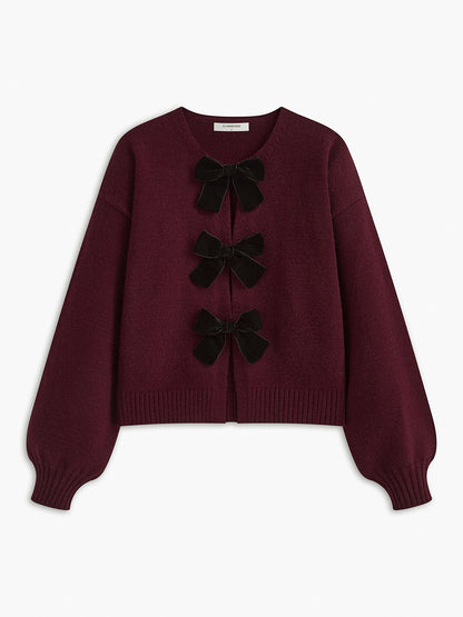 LOUÉN- Bordeaux Trui met velvet strik