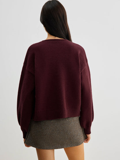 LOUÉN- Bordeaux Trui met velvet strik