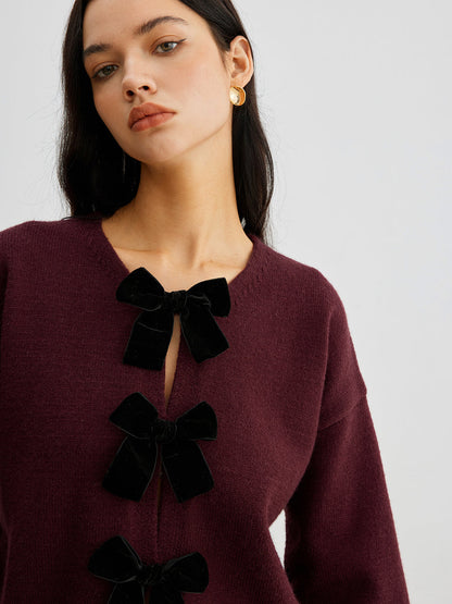 LOUÉN- Bordeaux Trui met velvet strik