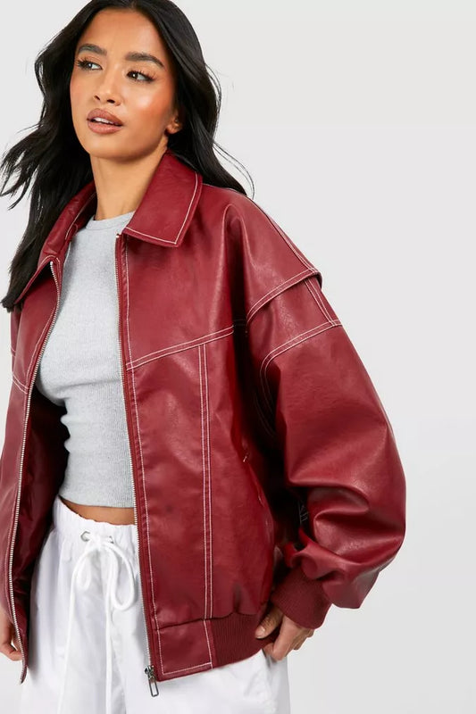 VIVIEN - Oversized leren jas