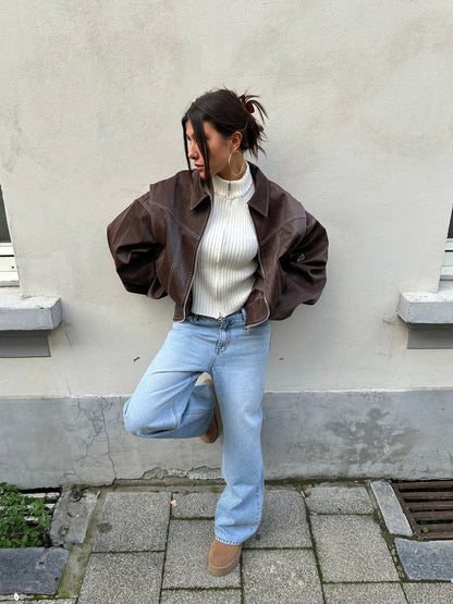 VIVIEN - Oversized leren jas