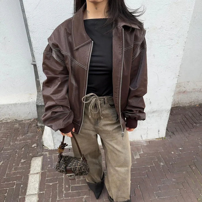 VIVIEN - Oversized leren jas