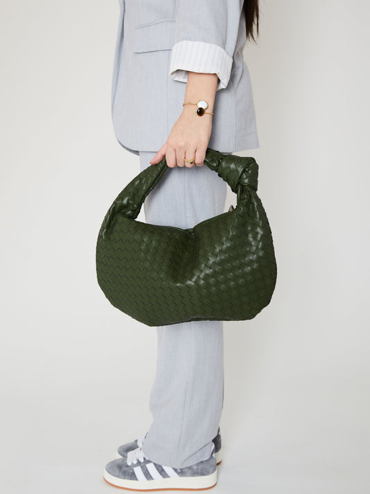 ROBIEN -  Elegant Dark Green Woven Handbag