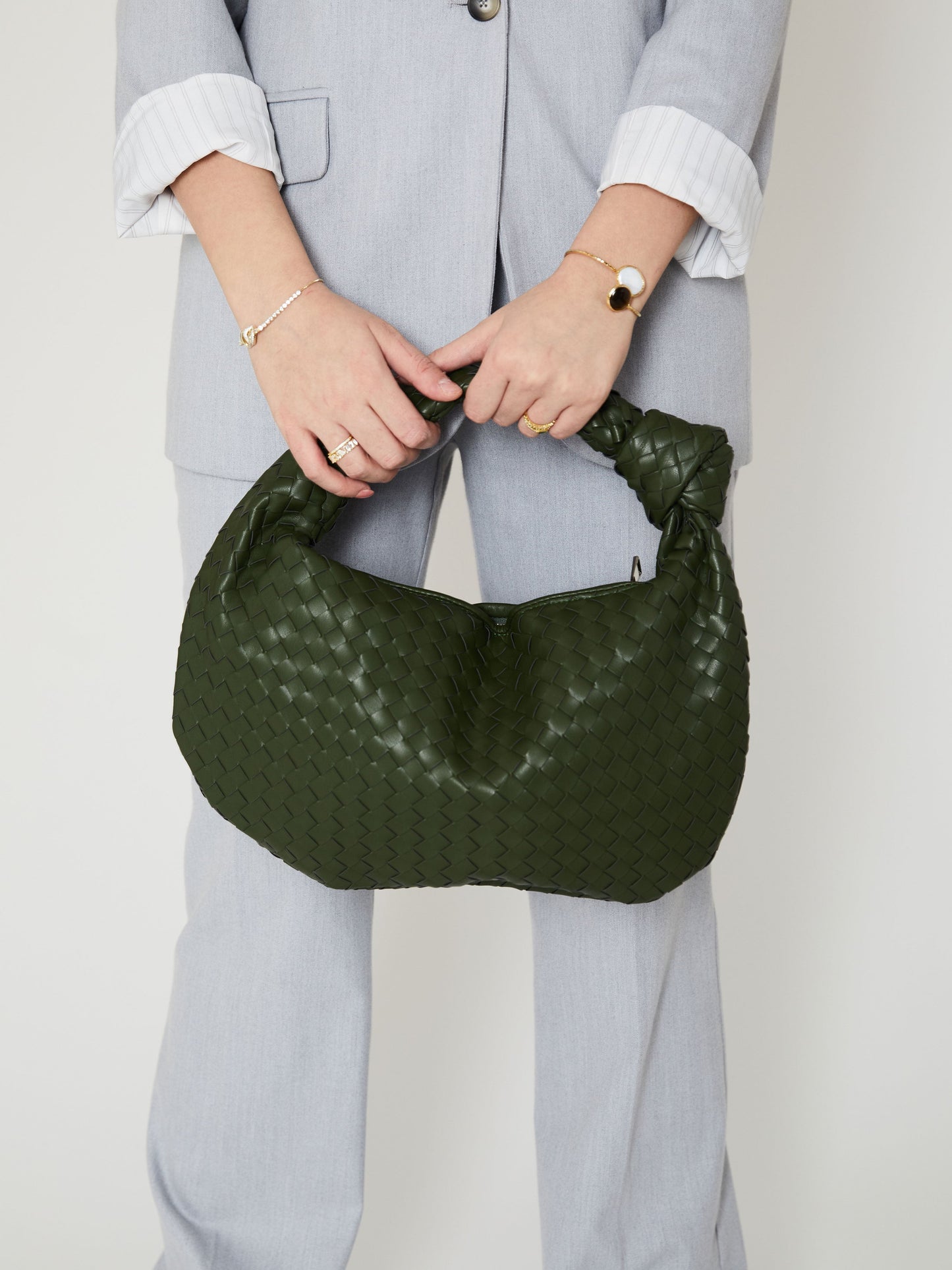 ROBIEN -  Elegant Dark Green Woven Handbag